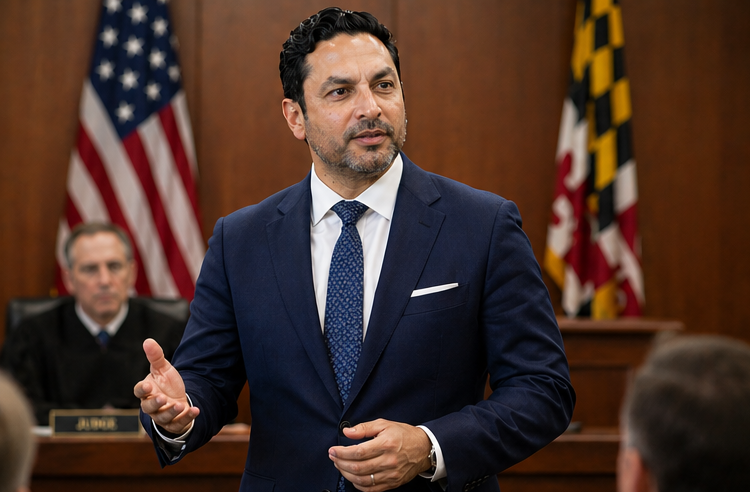 Attorney Mandeep Chhabra in the courtroom representing clients at Cochran and Chhabra Law Group in Annapolis Maryland